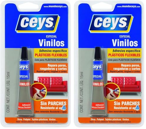 Ceys - Adhesivo especial plástivos flexibles - Pegamento para vinilos - Repara y seca en tan solo 30 minutos - 15 ML (Paquete de 2)
