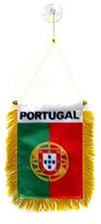 AZ FLAG - Fanion Portugal Pour Décoration Voiture Avec Ventouse et Franges Dorées - Mini Drapeau Portugais - 13x10 cm