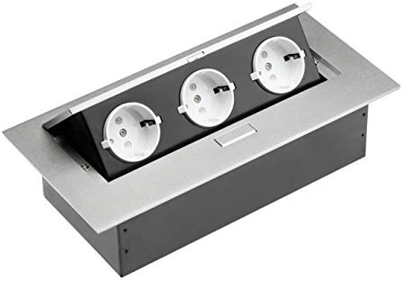 GTV Regleta de escritorio con 3 enchufes Schuko, sin cable de alimentación, aluminio, AE-PB03GS-53