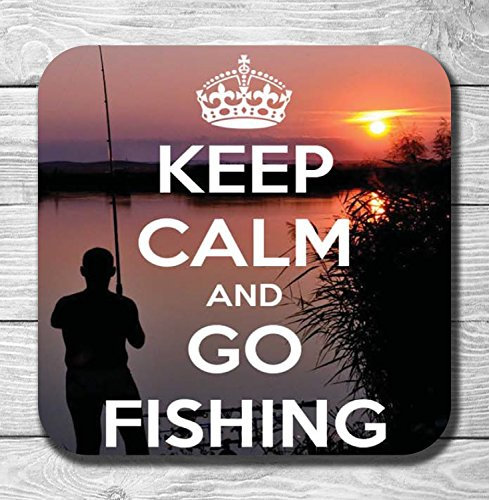 AK Giftshop Go Fishing Gift Wooden Drinks Coaster/Mat (Keep Calm)