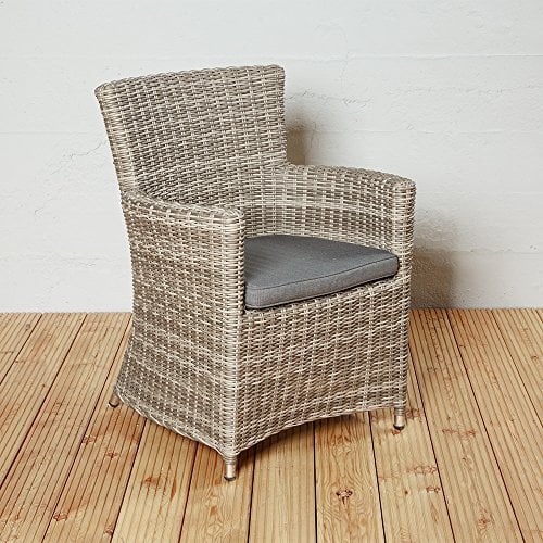 La Casa di Caesar 2er Set Armlehnenstuhl Rabida Champagner Geflecht Armchair Polyrattan Gartenstuhl Rattansessel