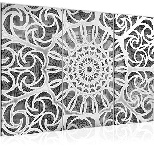 Runa Art Wandbilder Mandala Abstrakt Bild XXL Wohnzimmer Schlafzimmer Grau Schwarz Weiss 120 x 80 cm 3 Teilig 109631c