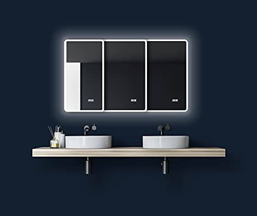 Talos Sun LED Badspiegel 45x70 cm mit Beleuchtung – Wandspiegel mit LED-Lichtumrahmung – Spiegel mit neutralweißem Licht – Beleuchteter Badezimmer Spiegel mit Digitaluhr für Bad