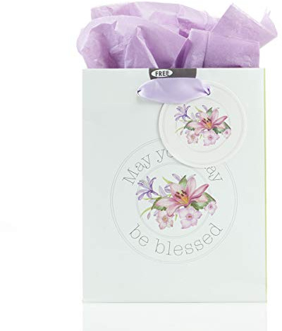 Christian Art Gifts Geschenktüte mit Seidenpapier: Segen von oben - Jeremia 17:7 Bibelvers, lila, klein