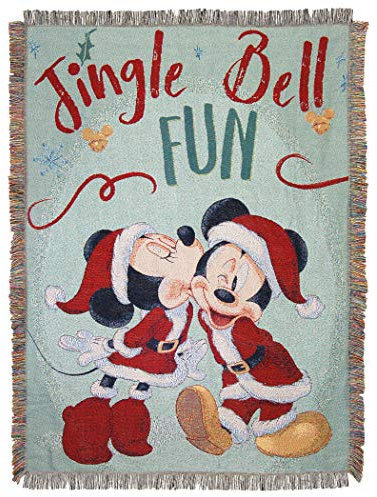 Northwest Mickey Mouse Woven Tapestry Throw Blanket, 48 x 60, Jingle Bell Fun