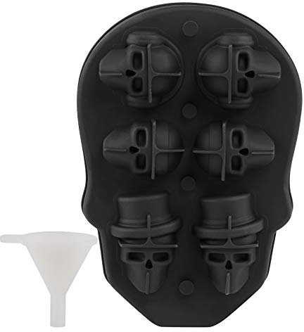 Kesote 3D Schädel Eiswürfelform Silikon mit Mini Trichter für Halloween Party, 3 Formen