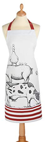 KitchenCraft Kochschürze, 100% Baumwolle, Küchenschürze mit verstellbaren Riemen, Weiß/Blau, Einheitsgröße