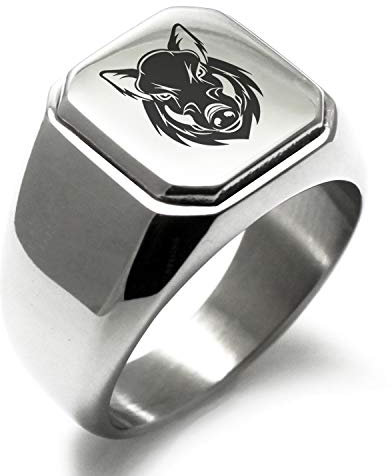 Acier Inoxydable Sanglier Bague polie de Style Motard carré, Taille 68.5