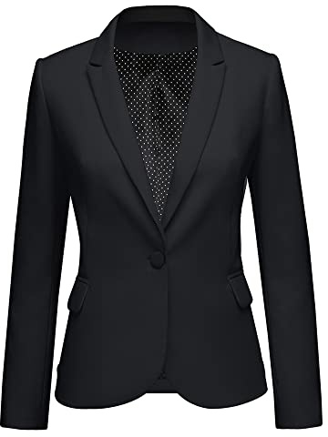 luvamia Women's Notched Lapel Neck Long Sleeves One Button Pocketed Blazer Jacket Wear to Work Suit Tuxedo for Women Womens Slim Fit Casual Work Office Business Blazers New Black Size XXL