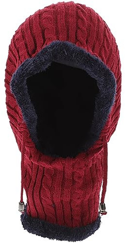 BESPORTBLE Winter warme Mütze Nackenwärmer Ski Schnee Kapuzenschal Mütze gestrickte verdickte Mützen für Frauen Männer (rot)