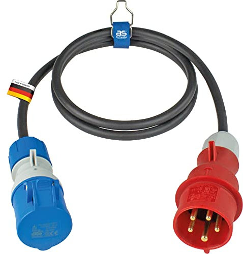 as - Schwabe Camping CEE-Adapterleitung 1,5 m - CEE-Stecker 5-polig + CEE Kupplung mit powerlight Spannungsanzeige und Klappdeckel - für Camping und Outdoor-Einsatz - spritzwassergeschützt IP44, 61391