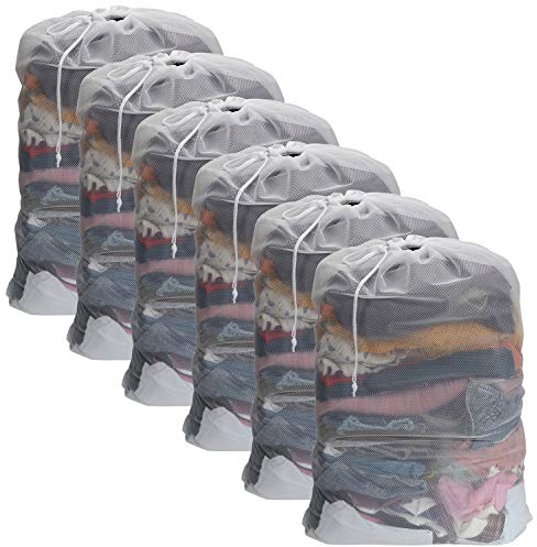 Nicunom 6 Pack Mesh Laundry Bag with Drawstring Closure, 24 x 36 Heavy Duty Extra Large Laundry Bags for Travel, Storage, College, Dorm and Apartment Dwellers, Machine Washable