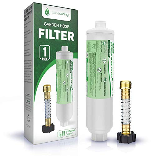 PureSpring Garden Hose Inline Water Filter With Flexible Hose Protector for Gardening, Pool, RV/Camper, Car Washing; Reduces Chlorine, Heavy Metals, Sediments, and Odor