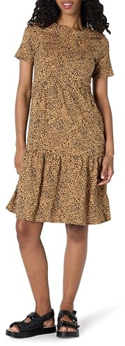 Amazon Essentials Women's Casual Cotton Short Sleeve Crew Neck Tiered Dress, Dark Camel Leopard, XL
