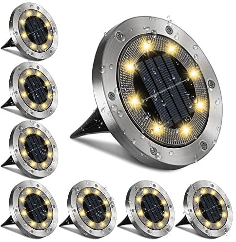 Opard Solar Ground Lights, 8 LED IP65 Waterproof Bright White Solar Decking Lights for Outdoor Garden, Pathway, Patio,Lawn (8 Pack) (Warm White)