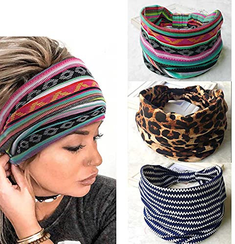 Yean Boho-Stirnbänder, Leoparden-Haarbänder, Knoten-Turban-Stirnband, Stretch, Twist-Kopf-Wraps, Streifen-Stoff-Stirnbänder für Frauen und Mädchen, 3 Stück