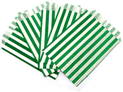 Sabco - 100 Green Sweet Candy Striped Paper Bags 5 x 7 for Confectionary Party Favour Pick n Mix Wedding Sweets Gift Bag (100, 5 x 7)