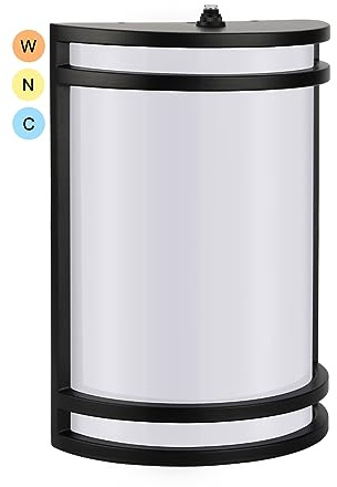kadision Dusk to Dawn LED Wall Sconce, 3000K/4000K/5000K 3-Color Adjustable, 15W 1200lm 120V, Half-Cylinder Outdoor Light Fixture Front Porch Light, Aluminum Frame, ETL Listed 1-Pack