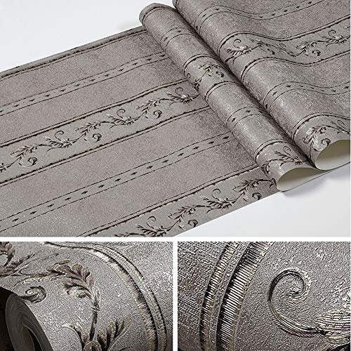 European Style PVC Wallpaper AB Damask Flower 3D Carving Craft Bedroom Living Room Sofa TV Background Wall Shop Decoration Clothing Store Restaurant Hotel 1.73'W x 32.8'L Non-Pasted (Purple B)