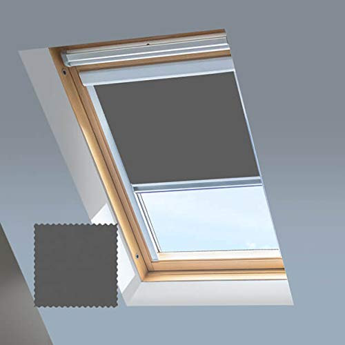 Dachfensterrollo für Velux Dachfenster, Verdunkelungsrollo, Grau, silberfarbener Aluminiumrahmen (SK06)