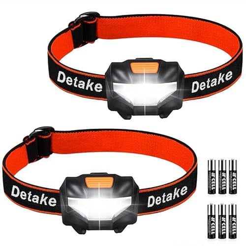 Detake Kids Head Torch, 2 Pack Super Bright Lightweight LED Headlamp with 3 Lighting Modes, Battery Powered Waterproof LED Head Torch Flashlight for Cycling, Running, Hiking, Camping, Fishing, Hiking