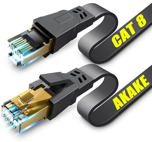 Akake Cat 8 Ethernet-Kabel, 10M Hochleistungs-Hochgeschwindigkeits-Flach-Internet-Netzwerkkabel, Professionelles LAN-Kabel, Abgeschirmt in der Wand, Indoor & Outdoor