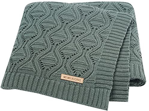 LAWKUL Babydecke 100% Baumwolle atmungsaktiv weich gestrickt zellular für Neugeborene Jungen Mädchen Kleinkinder 90x70cm Dunkelgrün