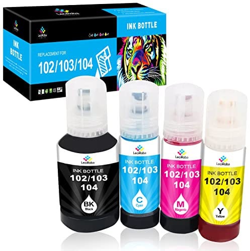 LeciRoba 104 for epson 104 ink bottle multipack and Epson 102 103 ink for ET-2710 ET-2711 ET-2714 ET-2715 ET-2720 ET-2721 ET-2726 ET-2810 ET-2820 ET-2821 ET-2825 ET-2826 ET-4700 ET-4800 (4-PACK)