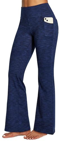 IUGA Bootcut Yoga Pants with Pockets for Women Wide Leg Pants High Waist Workout Pants Tummy Control Work Pants 4 Pockets, Space Dye Navy 30inseam, XL