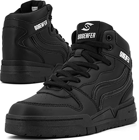 Sosenfer Scarpe da ginnastica da donna con plateau con zeppa, scarpe da ginnastica da donna con tacco altissimo e zeppa, in pelle leggera, colore: bianco e nero, Nero , 40 EU