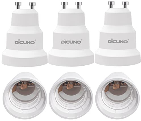 DiCUNO GU10 to E27 Lamp Socket Converter, GU10 to ES Lamp Base Adapter for LED and Incandescent and CFL Bulbs-6 Packs