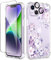 GVIEWIN Kompatibel mit iPhone 14 Hülle 6,1 Zoll 2022,mit Displayschutz Schutzfolie+Kamera Schutzfolie,Blume Klar TPU Dünne Stoßfest Kratzfestes Weiche Handyhülle Schutzhülle,Foliose/Lila