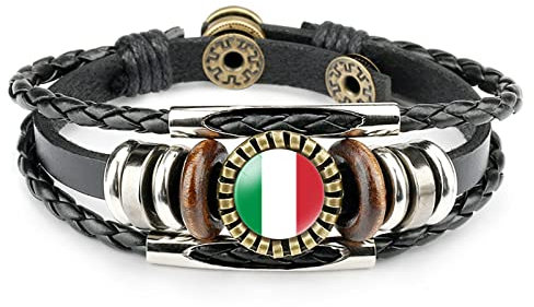 LODMLOER Multilayer Leather Bracelet,Blue And White Striped Italian Flag Art Irreplaceable Time Stone Symbol Flag Rune Leather Wristband Adjustable Bangle Punk Jewelry,Picture,20Cm