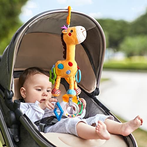 TUMAMA KIDS Baby Spielzeug Giraffe Hängendes Rasselspielzeug Baby Spielzeug mit Windspielen,Autositz Krippe Plüsch Tier Aktivitäts Spielzeug Geschenk für Neugeborene 0,3,6,9,12,18 Monate
