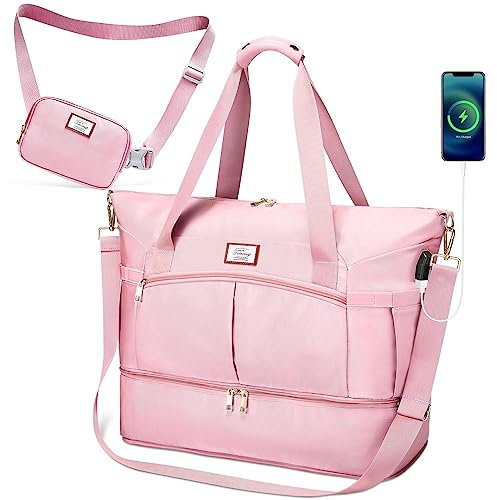 Weekender Bag Bags for Women Gym Bag Women mit USB-Ladeanschluss Reisetasche Damen Weekender mit Schuhfach Geeignet für Sportreisen