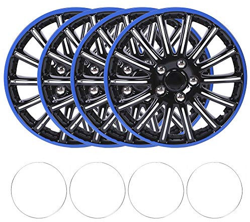 4 tapas de rueda de 15 pulgadas, color negro y azul, para llantas de acero R15