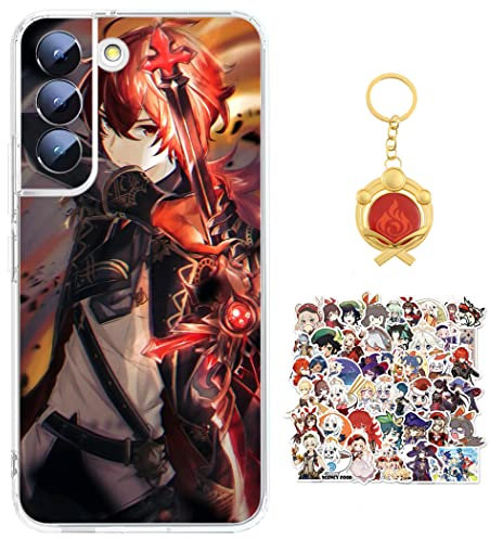 Staremeplz Genshin Impact Hülle für Samsung Galaxy A52S 5G Anime Spiel Diluc Handyhülle [Mit Schlüsselbund und 50pcs Aufkleber] Cartoons Transparent Silikon Case Hülle für Samsung Galaxy A52S 5G