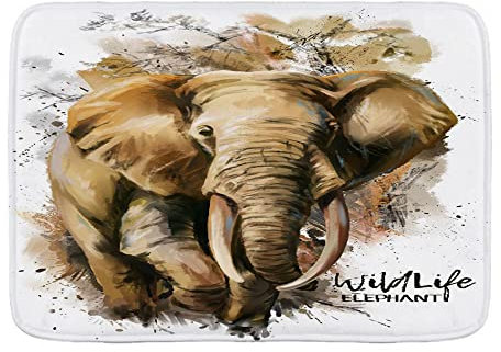 Absperrmatte Weiche Türmatte Afrikanischer Elefant Wildtier Abstraktes Ölgemälde Kunst Vintage Druck Innen Fußmatte für Küche Eingang Büro 40 x 60 cm