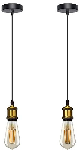 LEDSone Adjustable Vintage Brass Pendant Light Fixture 4.5x7cm Lamp Holder Max 95cm Hanging Wire Easy Fit Ideal for Living, Dining, Kitchen and Retro Inspired Interiors