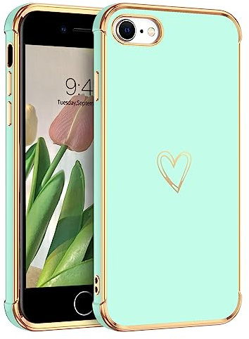 GUAGUA für iPhone SE 2022/2020/8/7 Hülle, Cute Herz Muster Galvanisierte Kameraschutz Weich TPU Schutzhülle Dünn Case für iPhone SE 2022 (4,7'') Grün