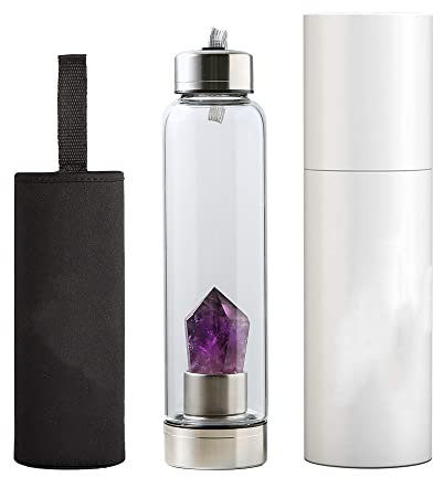 HXSCOO 550 ml natürliche Kristallstein Wasserflasche Amethyst Glas Tasse Obelisk Quarz