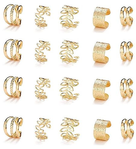 20 Stück Gold Haarschmuck für Zöpfe mit Kristall Strass Dreadlock Braid Clips Non-Piercing Ohr Manschetten Clip Schmuck für Frauen Männer Haarschmuck Zöpfe