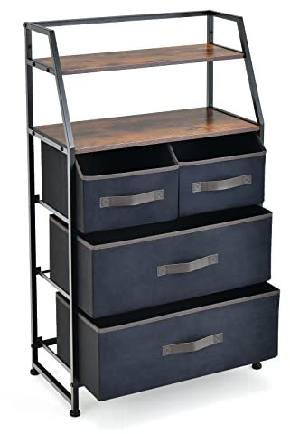 KOMFOTTEU Kommode mit Schubladen aus Stoff, Aufbewahrungsschrank mit 2 offenen Regalen, Sideboard mit Kippschutz, Aufbewahrungskommode für Wohnzimmer, Büro (58 x 29 x 100 cm)