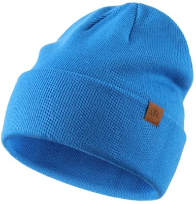 Magracy Strickmütze für Herren und Damen, Wintermütze, Unisex, mit Bündchen, Strickmütze mit Totenkopf, ozeanblau, Einheitsgröße
