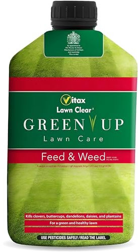 AMK® Vitax Green Up Liquid Lawn Feed Food & Weed Fertiliser Grass Care 100sqm 500ml Kills Weeds and Roots