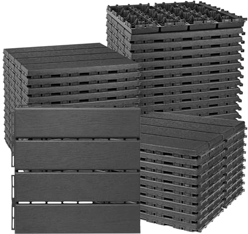 ToLanbbt Ineinandergreifende Terrassenfliesen aus Kunststoff, 30,5 x 30,5 cm, wasserdicht, für drinnen und draußen, Verbundfliesen, für Terrasse, Veranda, Balkon, Hinterhof, Pool, Dunkelgrau, 36 Stück