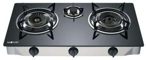 Muvip Brûleurs secondaires pour barbecues et fumoirs de la marque Modèle Cuisine à gaz Inox 3 feux - Verre trempé - Allumage piézoélectrique - Brûleur en fonte amovible