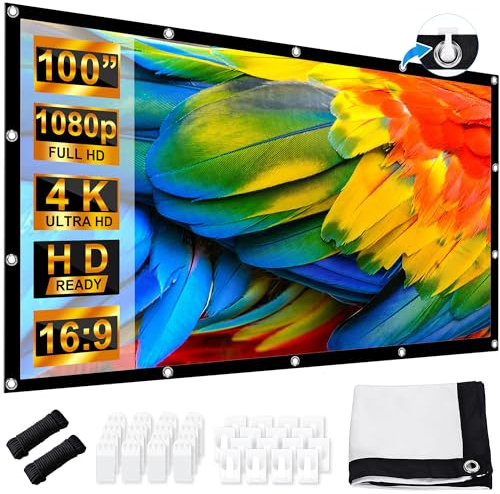 LEORFI Écran de Projection 100 Pouces, Portable Pliable Extérieur Écran, 16:9 4K Full HD Écran Vidéoprojecteur de Cinéma en Intérieur, Double Face Écran de Projection, pour Home Cinéma et Camping Fête