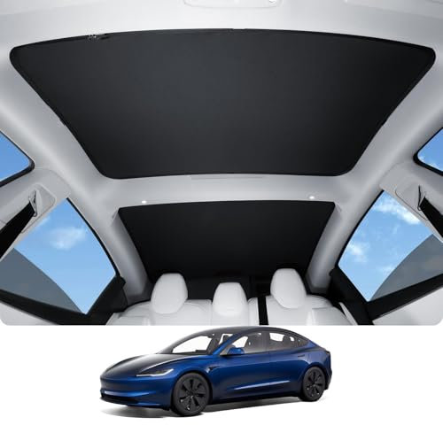 Motrobe 2026 Tesla Model 3 Highland Sunshade Roof [No Sag No Gaps] Glass Roof Sun Shade [Ice-Crystal Coatings] Sun Protection Heat Insulation Sunshade Model 3 Highland Accessories Black