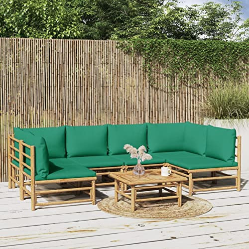 ShCuShan Canapé de Jardin 7 pcs avec Coussins Vert Bambou, Salon Bas De Jardin Exterieur